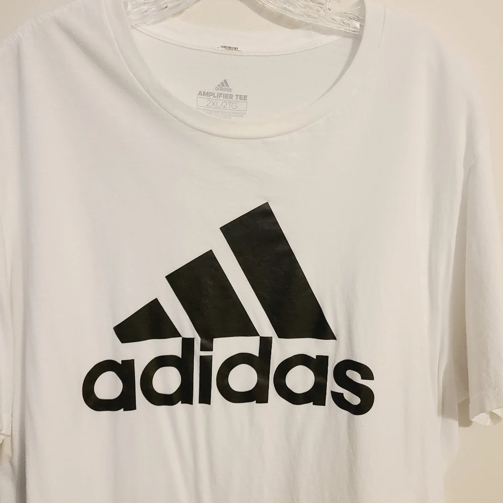 Adidas | Men's White Essential Amplifier Tee With Black Logo (Size 2XL)